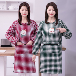 工作服 围裙厨房家用做饭上班干活防污带袖 加厚棉布罩衣女时尚 长袖