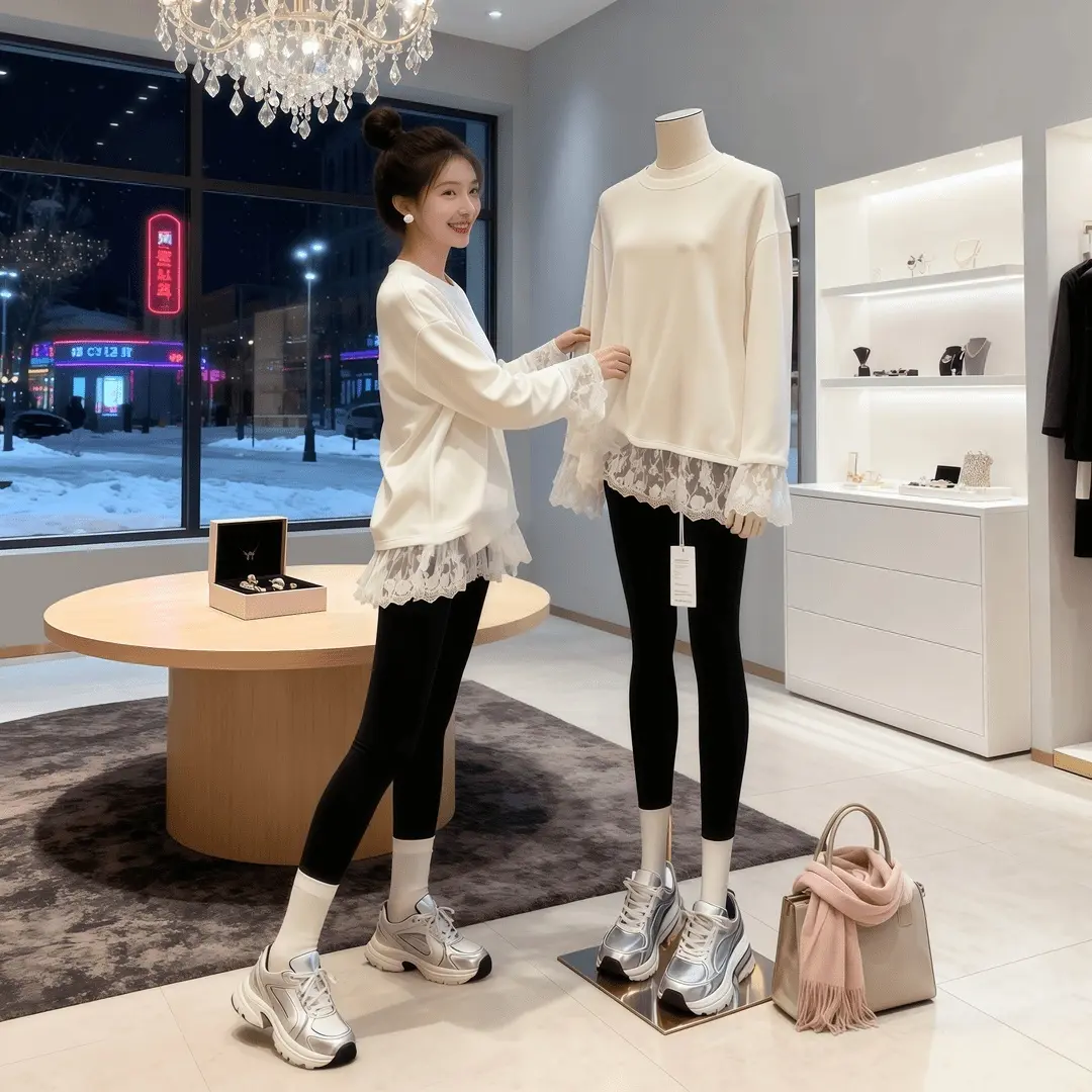 轻奢气质欧货白色长袖t恤女蕾丝冬新款加绒中长内搭百搭打底衫