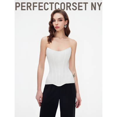 廓形收腰缎面绑带鱼骨胸衣