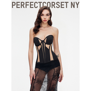Selene PerfectCorsetNY 网纱撞色透视绑带鱼骨胸衣