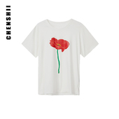 打底衫 上衣 花卉印花纯棉短袖 T恤女2026新款 CHENSHII 夏季