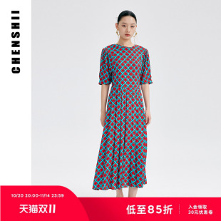 法式 新款 CHENSHII2025官方夏季 几何印花连衣裙女 李思思同款