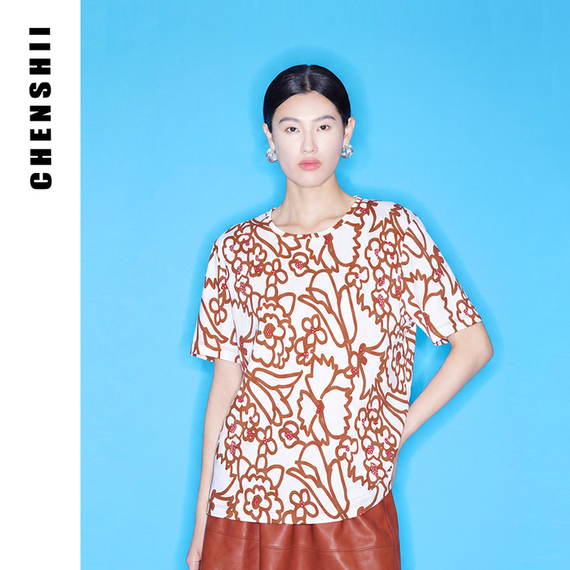 纯棉印花T恤修身短袖CHENSHII