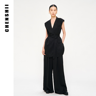 CHENSHII官方26春季新款宽松提花高腰休闲阔腿裤女裤子宽松