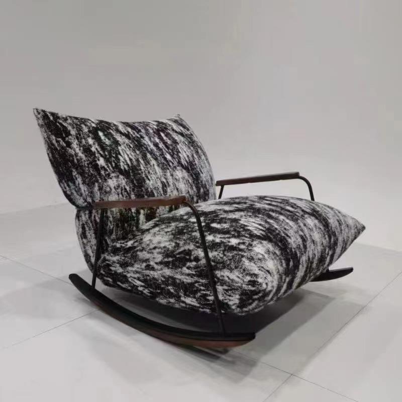 水墨复古极简摇椅中古风卧室客厅设计师单人扶手椅布艺懒人沙发