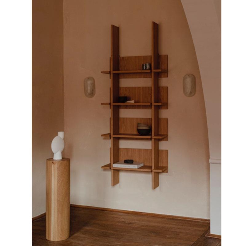 北欧整墙书架置物架云梯收纳架中古书柜创意储物架落地杂志架