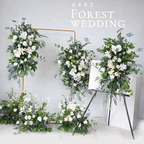 森系婚庆仿真植物假花玫瑰花束婚庆堂铁艺架子装饰路引背景花墙