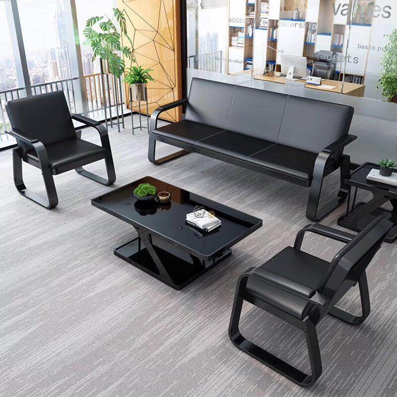 办公室简约现代铁艺沙发茶几桌组合小型接待室商务接待洽谈休息区