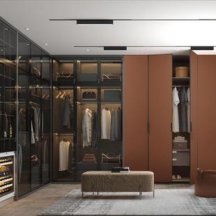 广东东莞全屋玻璃门衣帽间意式 定制 轻奢衣帽间金属质感时尚
