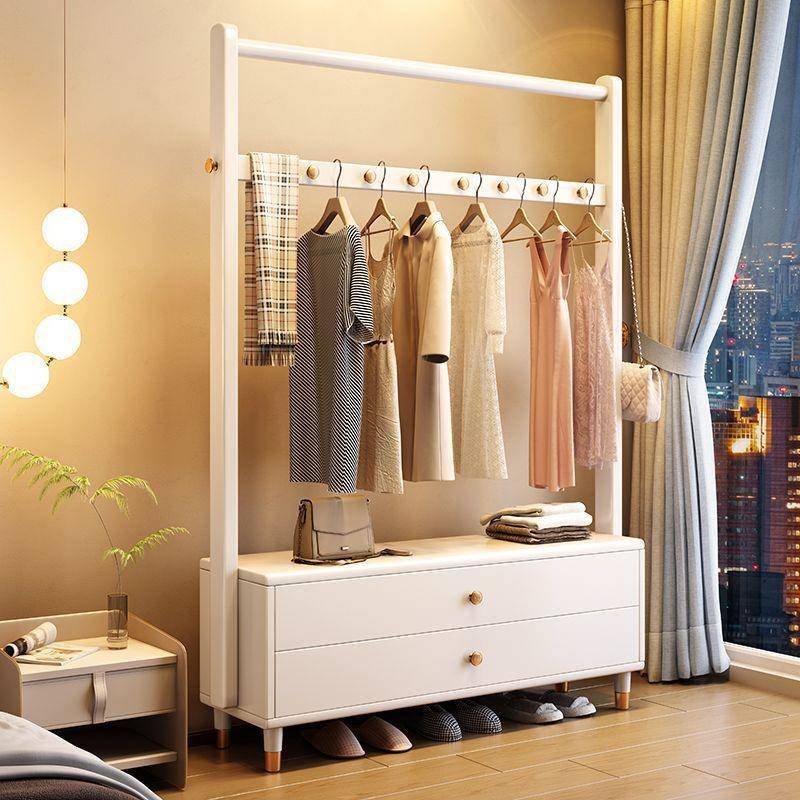 北欧实木衣帽架落地卧室挂衣架进门省空间置物架大容量衣服收纳架