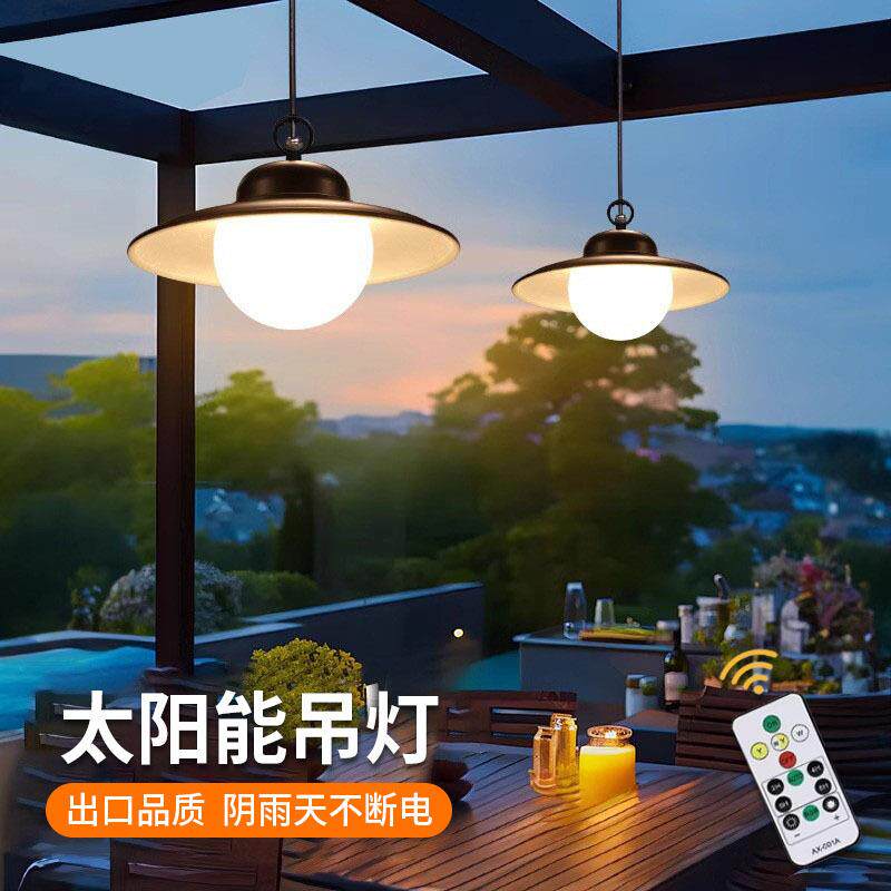 一拖二光控分体式太阳能吊灯防水屋檐别墅庭院阳台家用室外挂灯