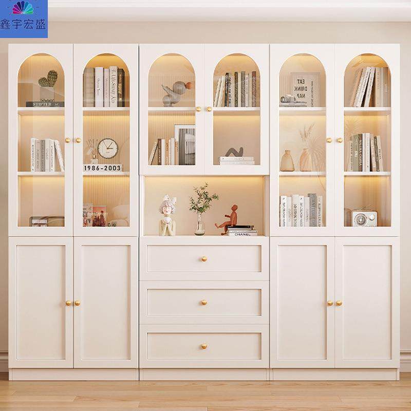 简约奶油风实木书柜家用客厅防尘展示柜现代储物书架带门组合柜,特色手工艺,其他特色工艺品,淘宝优惠券,粉丝福利购,淘宝优惠卷