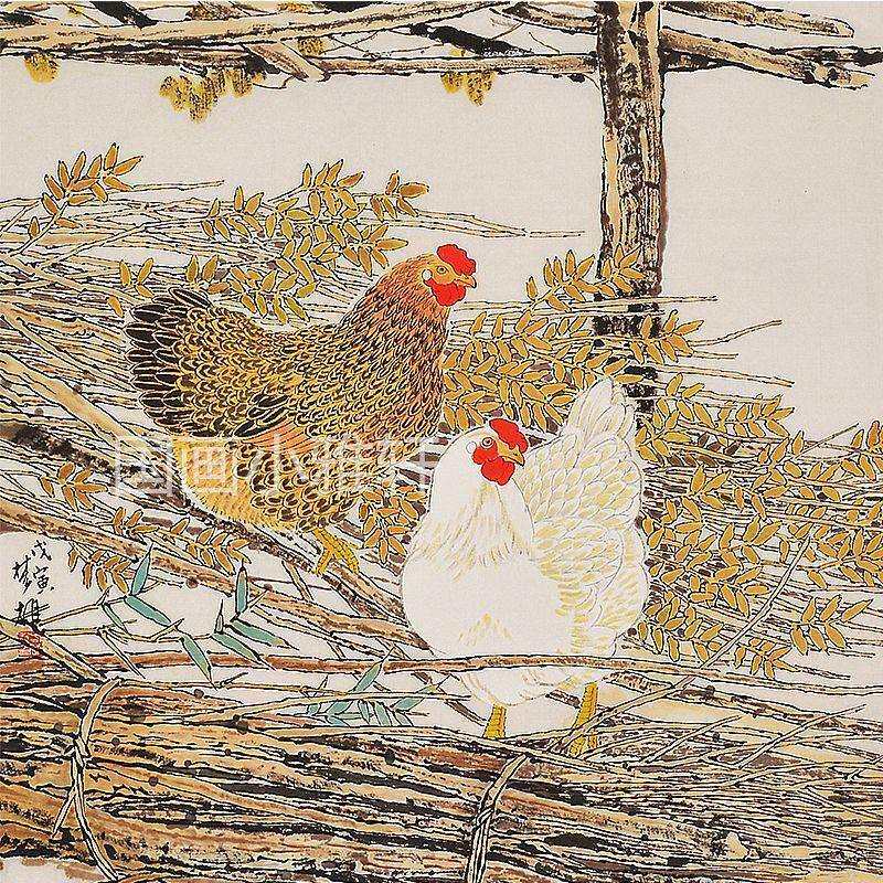 岭南画派名家方楚雄纯手绘十二生肖鸡客厅装饰画国画字画水墨画