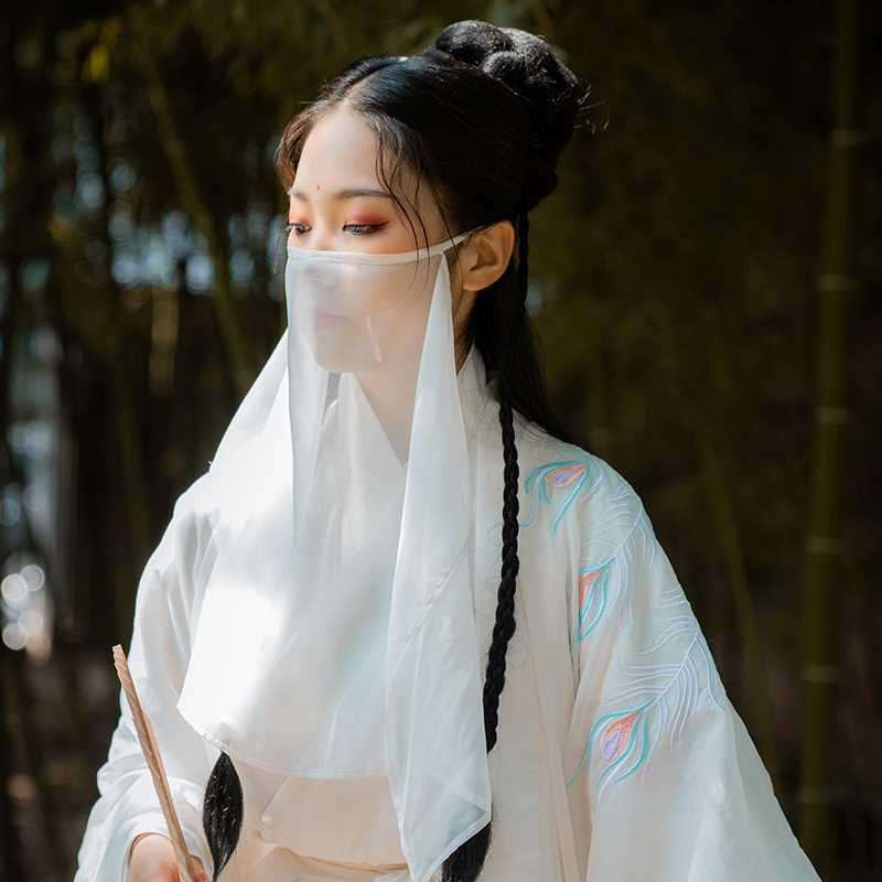 烛颜汉服周边纯色面纱女古风遮脸半透头饰百搭配饰飘逸防晒蒙面巾