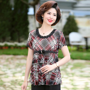 上衣夏季 薄款 短袖 中老年女装 T恤 妈妈装