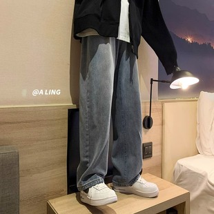 特大码300斤复古牛仔裤男装春秋季直筒宽松潮牌阔腿百搭休闲长裤2