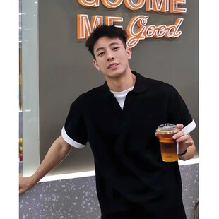 特大码300斤假两件海鸥领polo衫短袖男高级感痞帅衬衫翻领夏季t恤