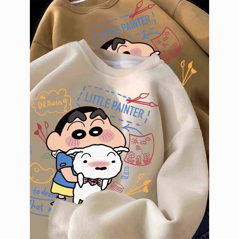 超大码300斤蜡笔小新卡通卫衣男女秋冬25新款加绒原宿风纯棉上衣