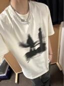 男装 模糊人影重磅短袖 男夏季 300斤大码 高级感t恤痞帅宽松正肩半袖