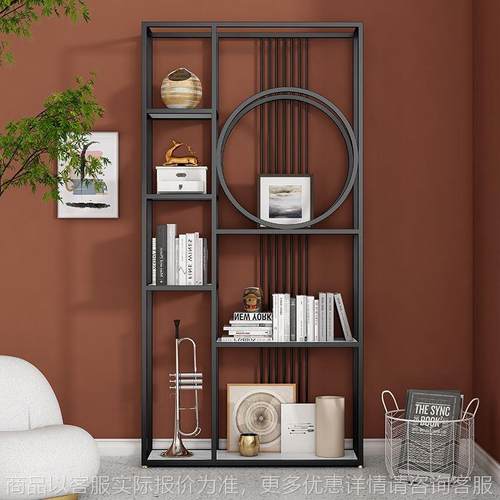 北欧书架屏风隔断网红铁艺置物架现代简约客厅创意落地轻奢博古架