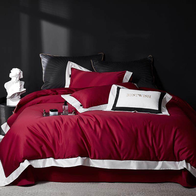 简约高级感裸睡100S长绒棉纯色四件套全棉纯棉被套轻奢风床上用品