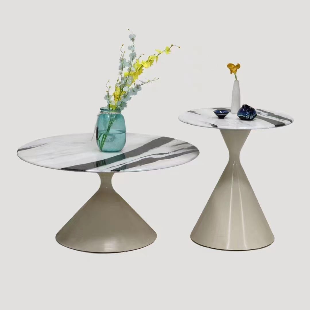 漏斗造型岩板茶几客厅创意大小圆形组合设计纯黑纯白小户型茶桌