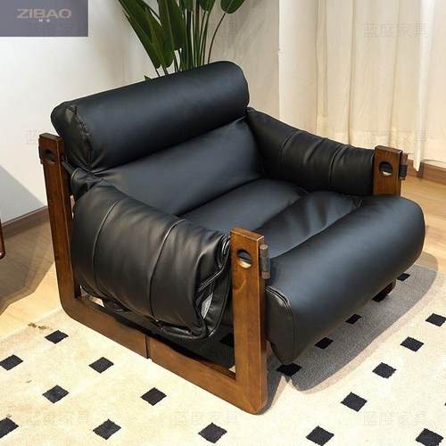 油蜡皮设计师皮艺懒人沙发椅意式复古客厅扶手椅单人网红休闲躺椅
