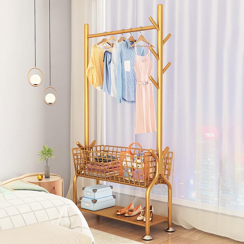挂衣架落地卧室带轮移动房间晾凉杆衣服轻奢网红家用置物衣帽架子
