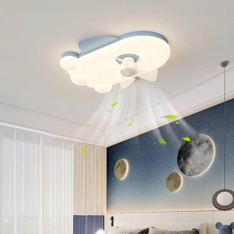 新款创意飞机灯儿童房风扇灯男孩全光谱护眼奶油风简约卡通吸顶灯