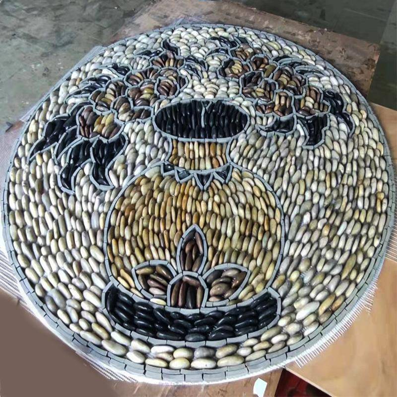 彩色天然鹅卵石马赛克拼花拼图彩色陶瓷中式园林艺术景观铺地面