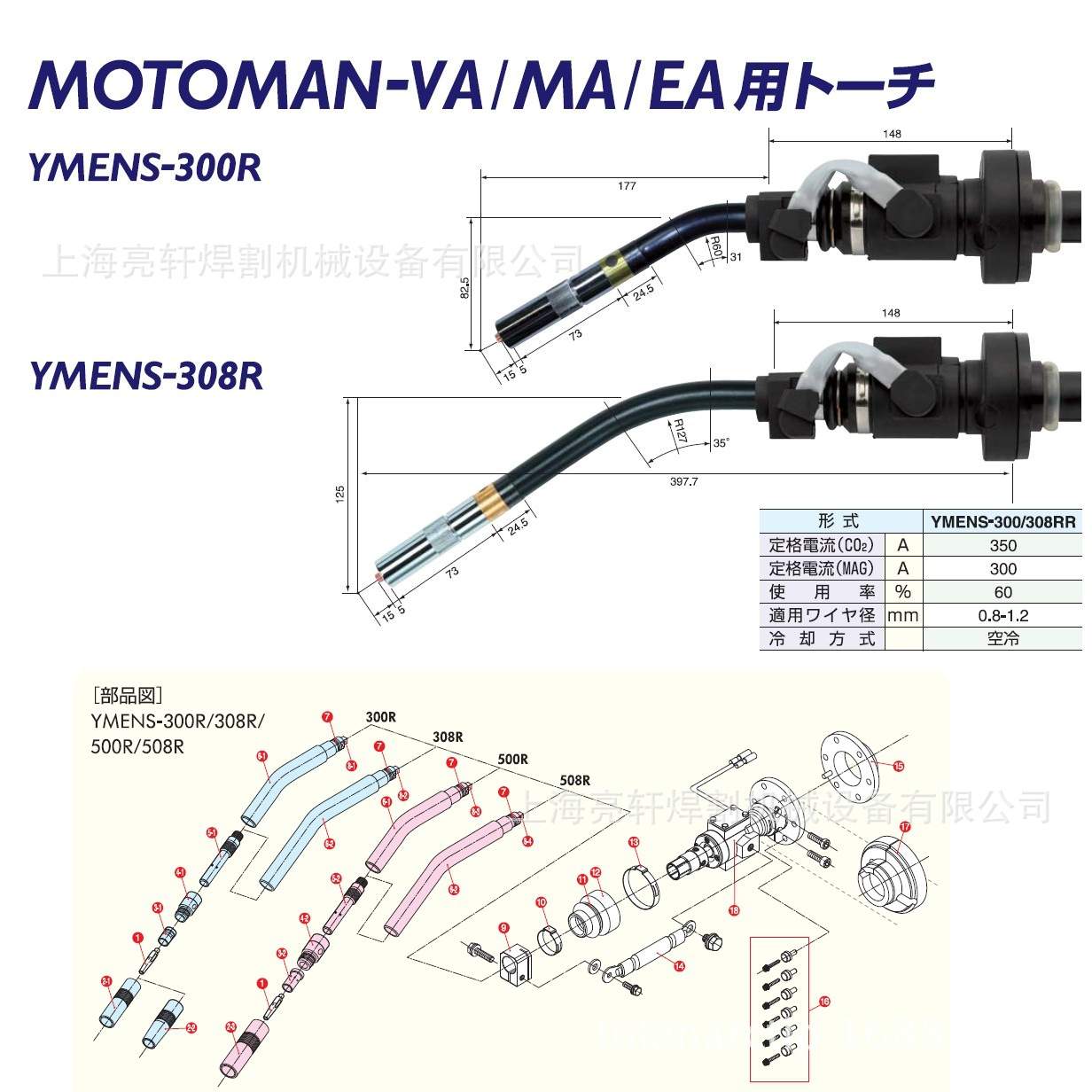 供应TOKINARC安川机器人焊枪型号YMENS-300R供应原装配件环保