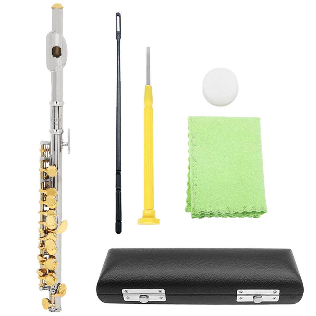 C调短笛乐器白铜管体银色金键短笛成人学生演奏横笛子Flute