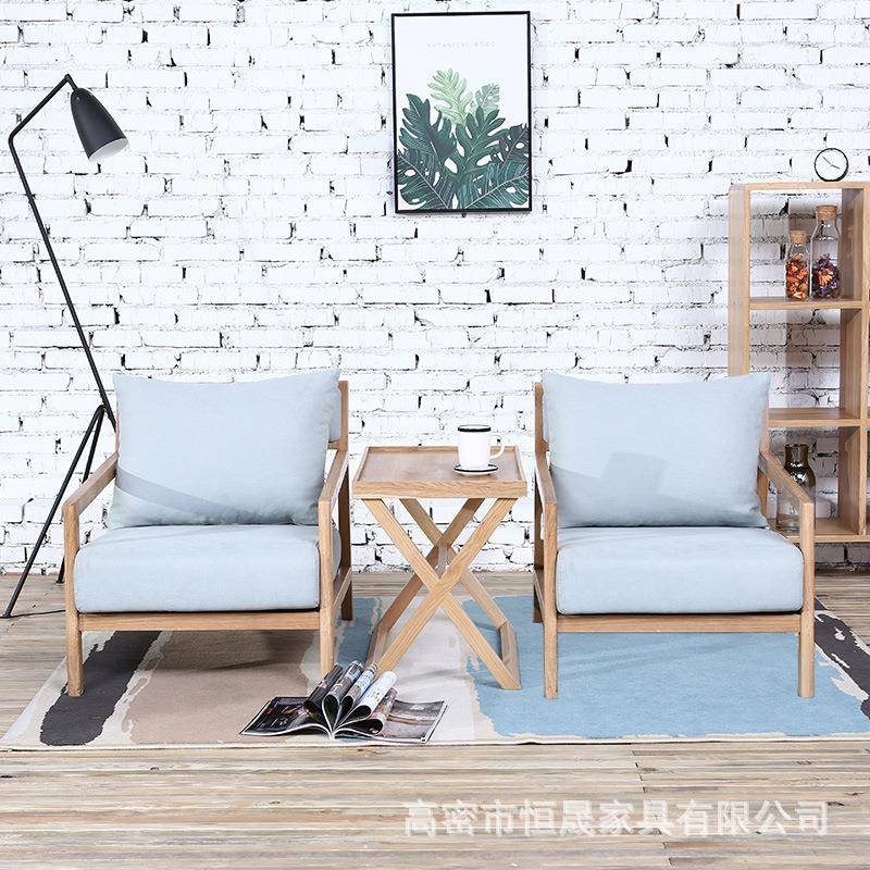 北欧实木新款休闲椅客厅阳台软包休闲椅单人沙发椅