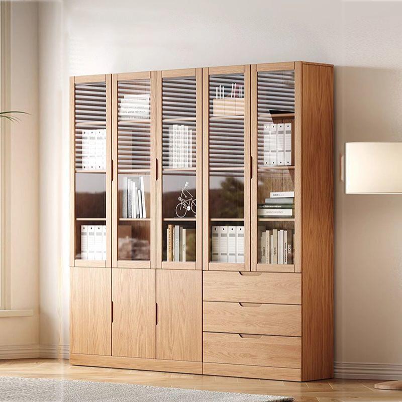 TXP1全实木橡木书柜书架家用带玻璃门原木风现代北欧落地公室文件