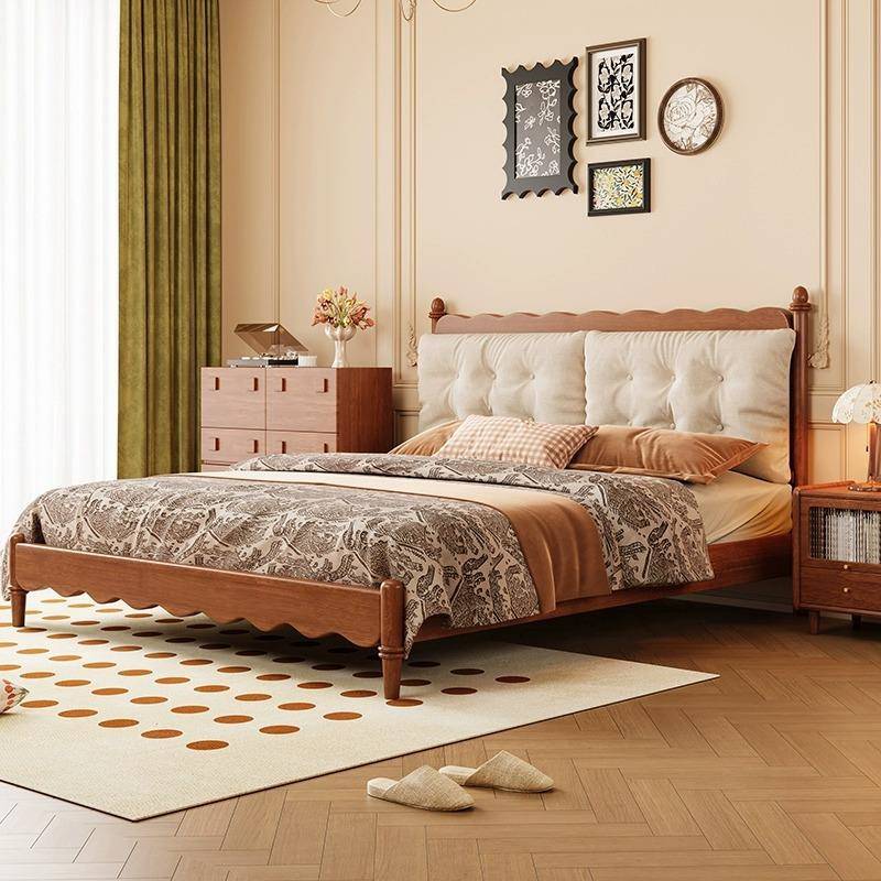 法式复古全实木床主卧温莎简约现代小户型软包美式中古奶油双人床