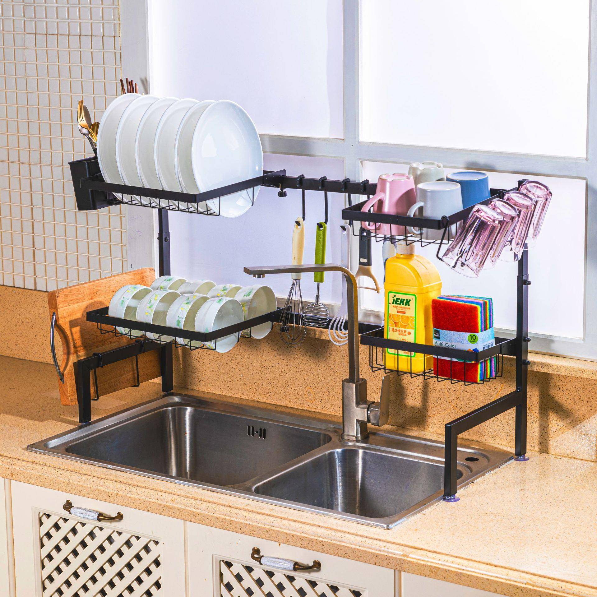 可伸缩厨房水槽置物架放碗架碗筷沥水架台面碗碟架水池收架