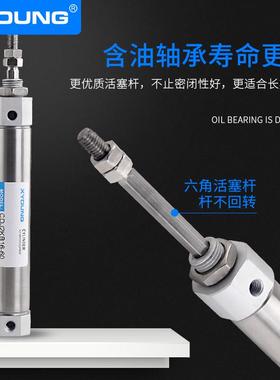 杆不回转不锈钢迷你气缸CDJ2KB16-75六角活塞杆微型缸CDJ2KB16-50