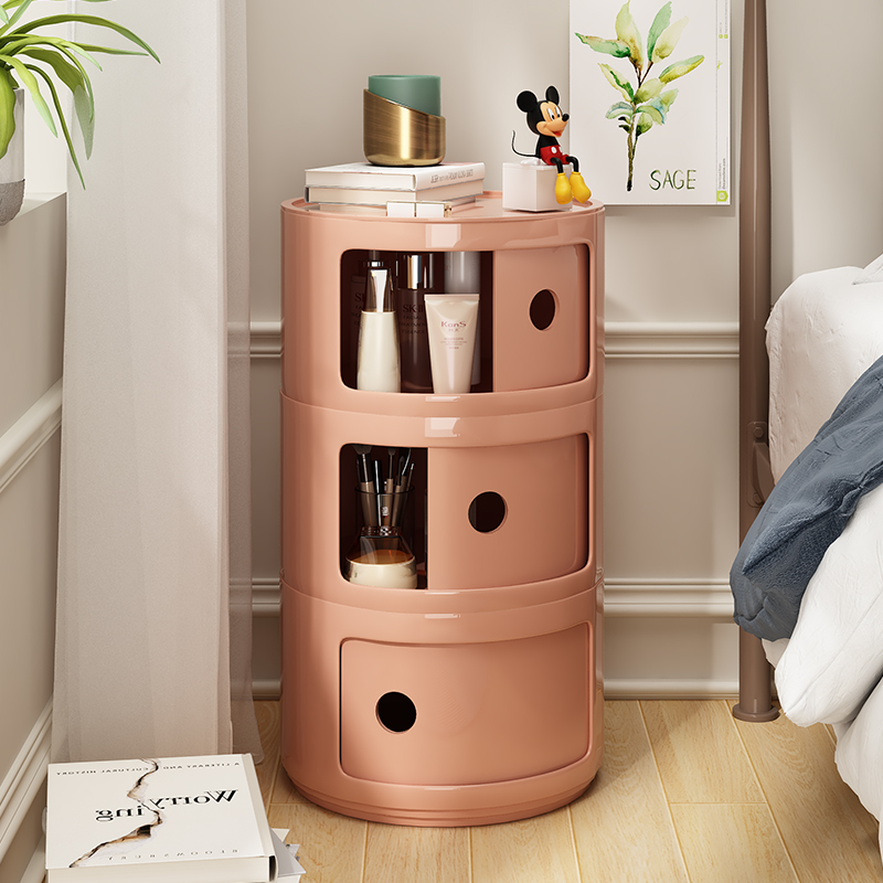 速发床头柜简约客厅储家柜多层塑料物用圆形小型收纳柜子