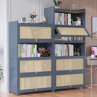 速发儿童书柜带柜门置馆柜收纳储物柜一体学生家物防尘用书架落地