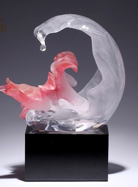 速发琉璃高级感艺术品百合花朵摆件客厅简约风装饰品水晶轻奢
