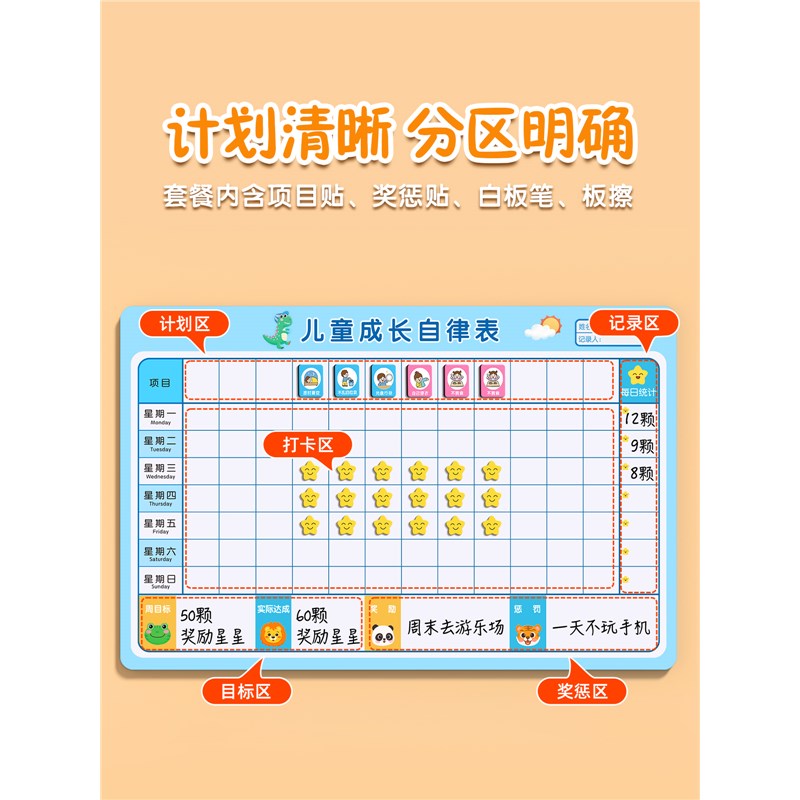 速发儿童好习惯养成自律表奖励表成长学习计划表孩子的积分卡贴纸