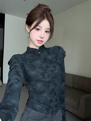 速发秋新装款新中式国风盘扣立领上袖内搭T恤长衣潮