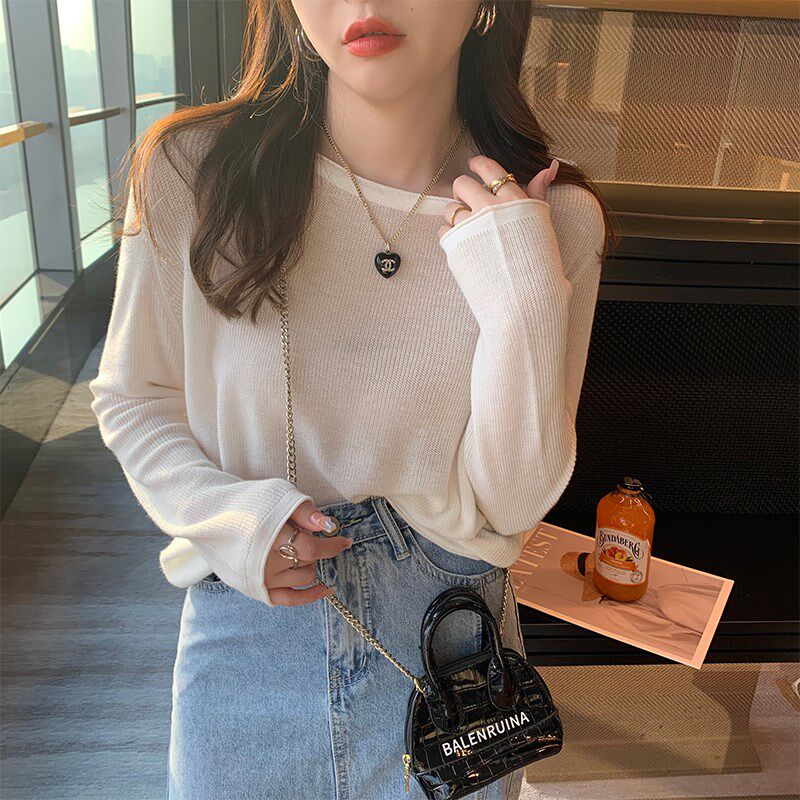 速发白色打底衫202宽新款秋冬薄款针织衫袖搭上衣长内4松毛衣