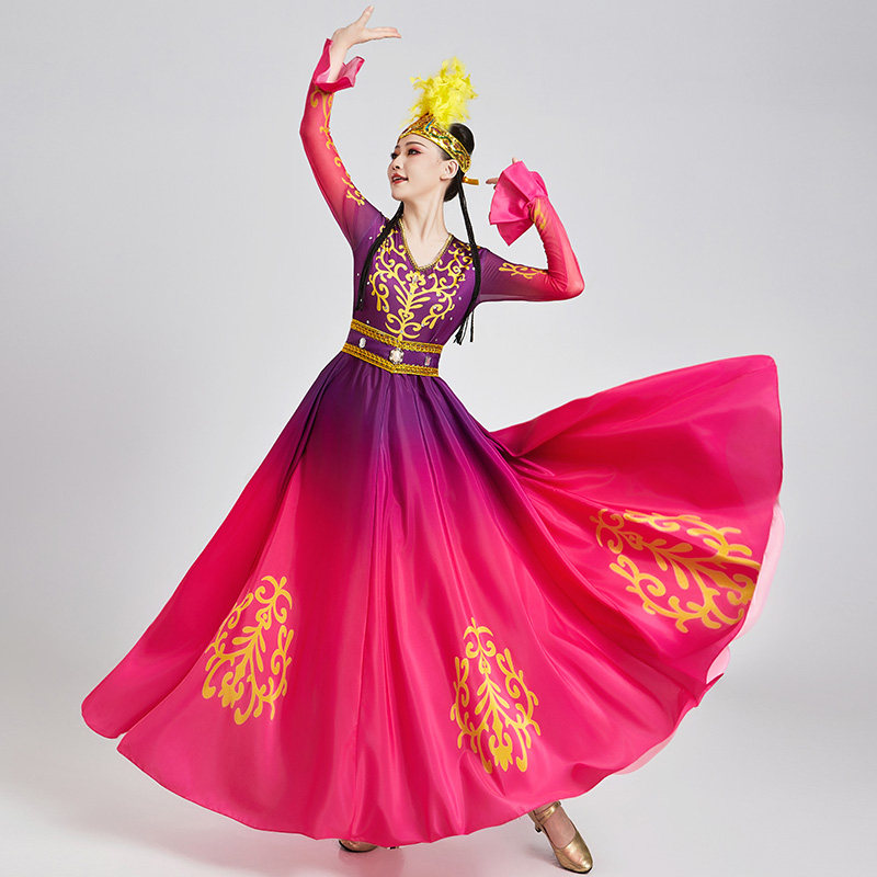 速发新疆舞蹈维吾尔族服饰演出服成人维族服装裙子衣连裙维吾族舞