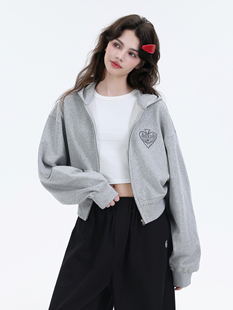 Mardi韩系简约百搭短款休闲卫衣25春秋新款拉炼纯色连帽开衫外套