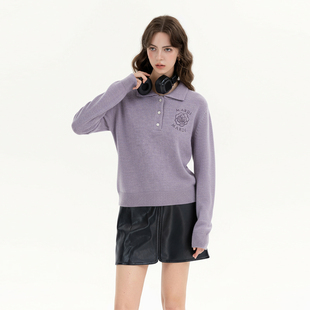 Mardi韩系多巴胺25秋冬新款刺绣雏菊翻领毛衣POLO羊毛针织衫上衣