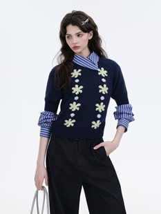 Mardi小众设计休闲毛衣25秋冬季新款女装轻奢高级感圆领中袖上衣