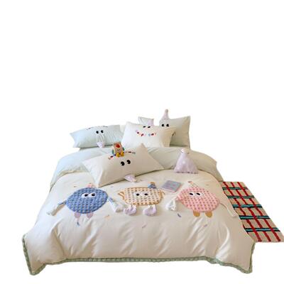 卡通曲120S磨秋冬加厚棉毛四件套可爱贴布绣WL250426奇儿童纯棉被
