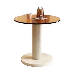 V-2520风3化(寒江雪)奶油岩板餐桌家用小户型现代简约钢C玻璃圆