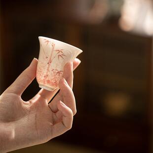 明山志染红竹品茗杯功夫茶具款陶瓷知高聚mjtc香杯文墨人器茶杯